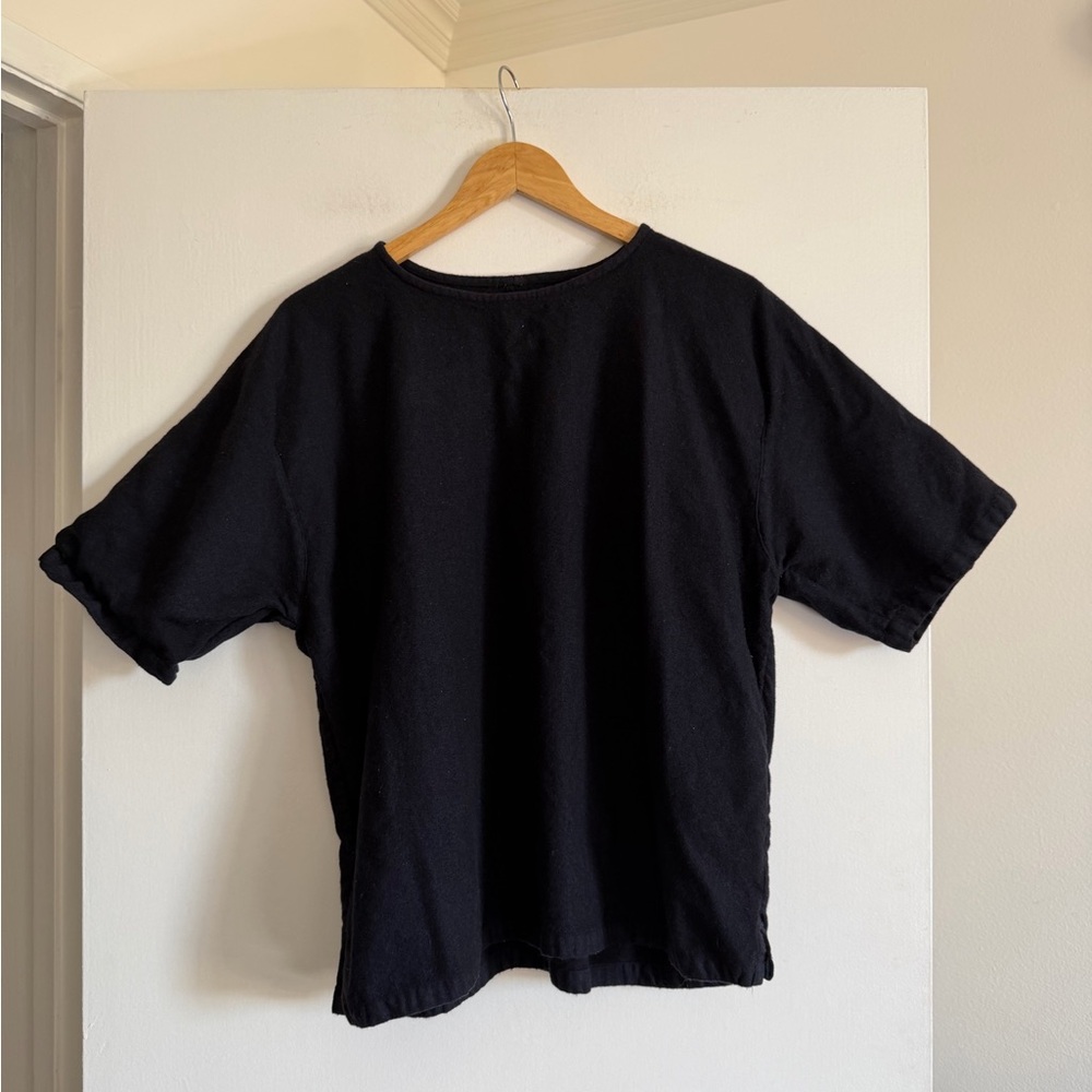 Études Navy Blue Designer Wool Blend Oversized Short Sleeve Tee size Large
